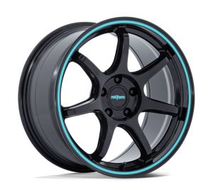 ROTIFORM RC208 BPU GLOSS BLACK TEAL STRIPE 18X8.5 5X120