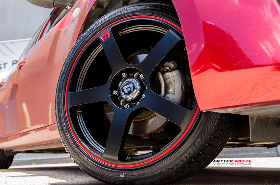 NISSAN PULSAR  5 STUD  MR116 MATTE BLACK RED EDGE