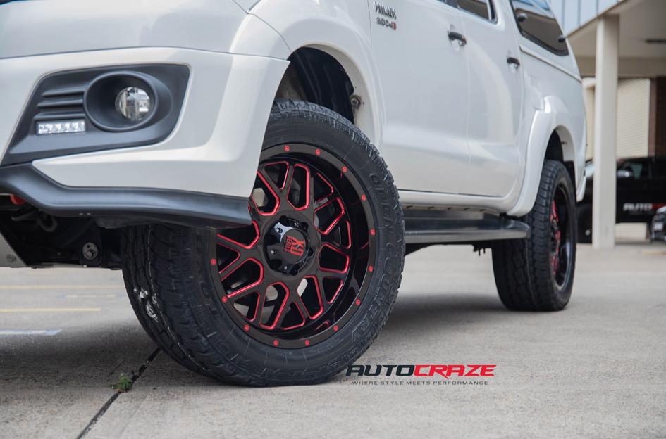 TOYOTA HILUX 4WD GRENADE XD SATIN BLACK WITH RED MILLED