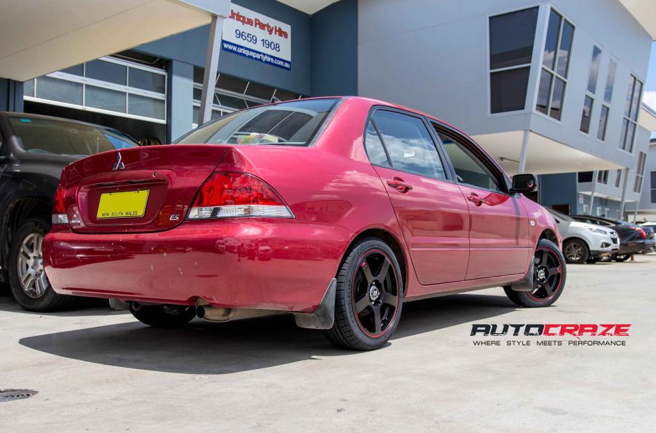 MITSUBISHI LANCER MR116 MATTE BLACK RED EDGE