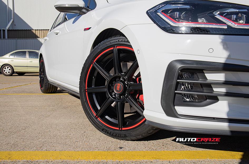 VOLKSWAGEN GOLF MR142 SATIN BLACK W RED STRIPE