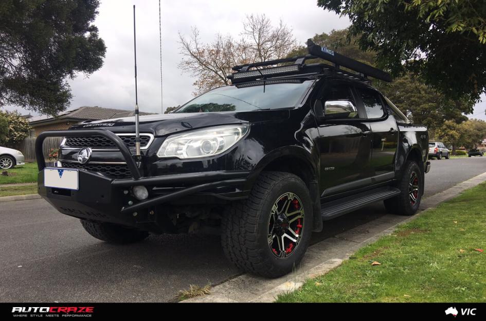 HOLDEN COLORADO T01 GLOSS BLACK MACHINED FACE WITH RED INSERTS