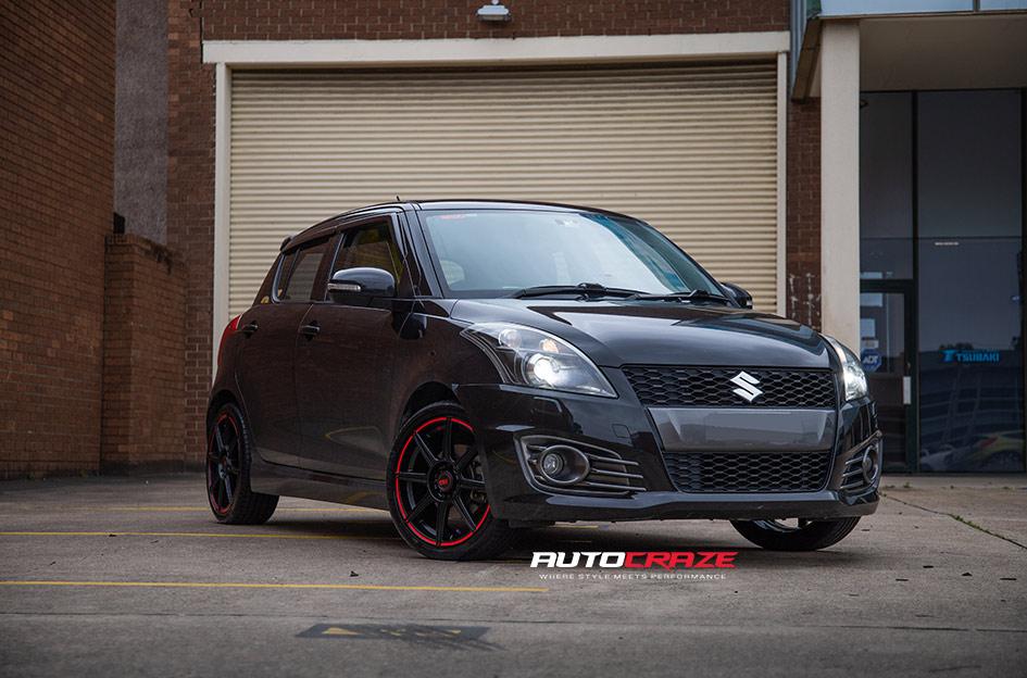 SUZUKI SWIFT MR142 SATIN BLACK W  RED STRIPE