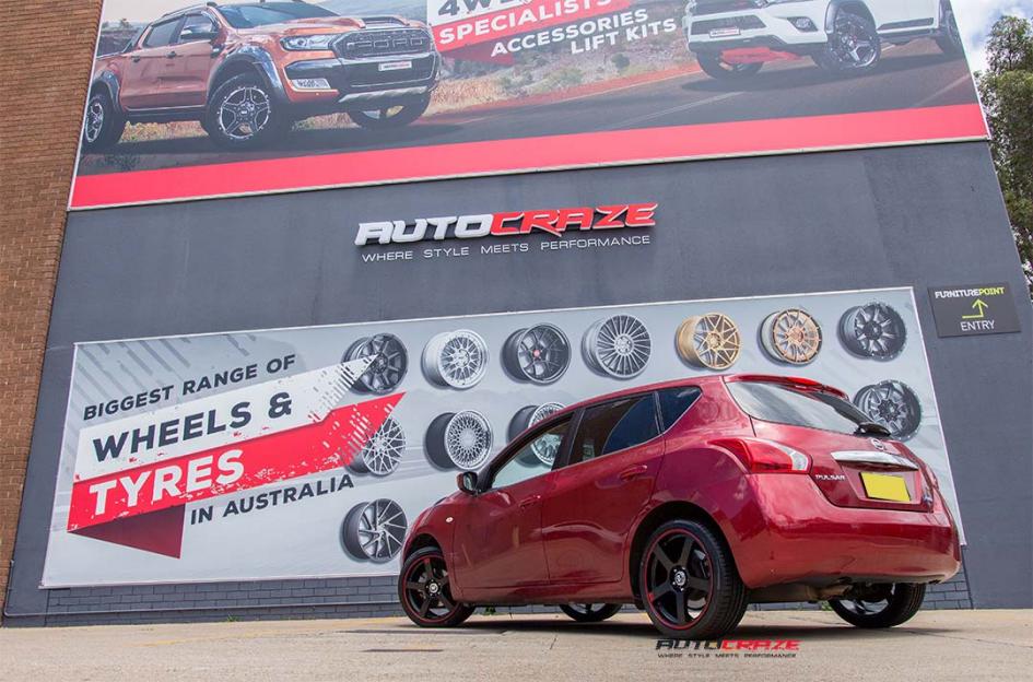 NISSAN PULSAR  5 STUD  MR116 MATTE BLACK RED EDGE