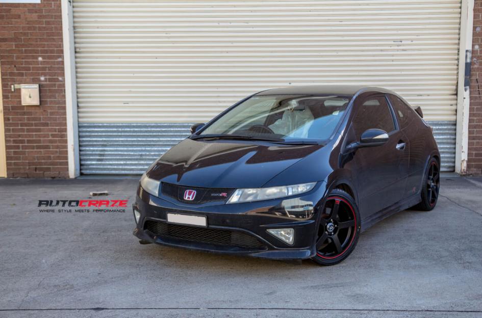 HONDA CIVIC 5 STUD MR116 MATTE BLACK RED EDGE