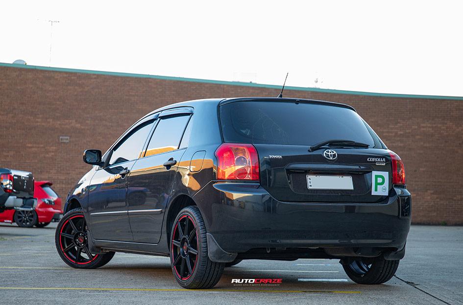 TOYOTA COROLLA MR142 SATIN BLACK W  RED STRIPE