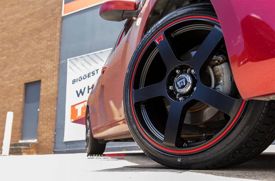NISSAN PULSAR  5 STUD  MR116 MATTE BLACK RED EDGE