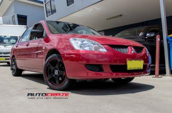 MITSUBISHI LANCER MR116 MATTE BLACK RED EDGE