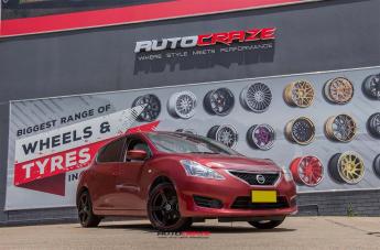 NISSAN PULSAR  5 STUD  MR116 MATTE BLACK RED EDGE
